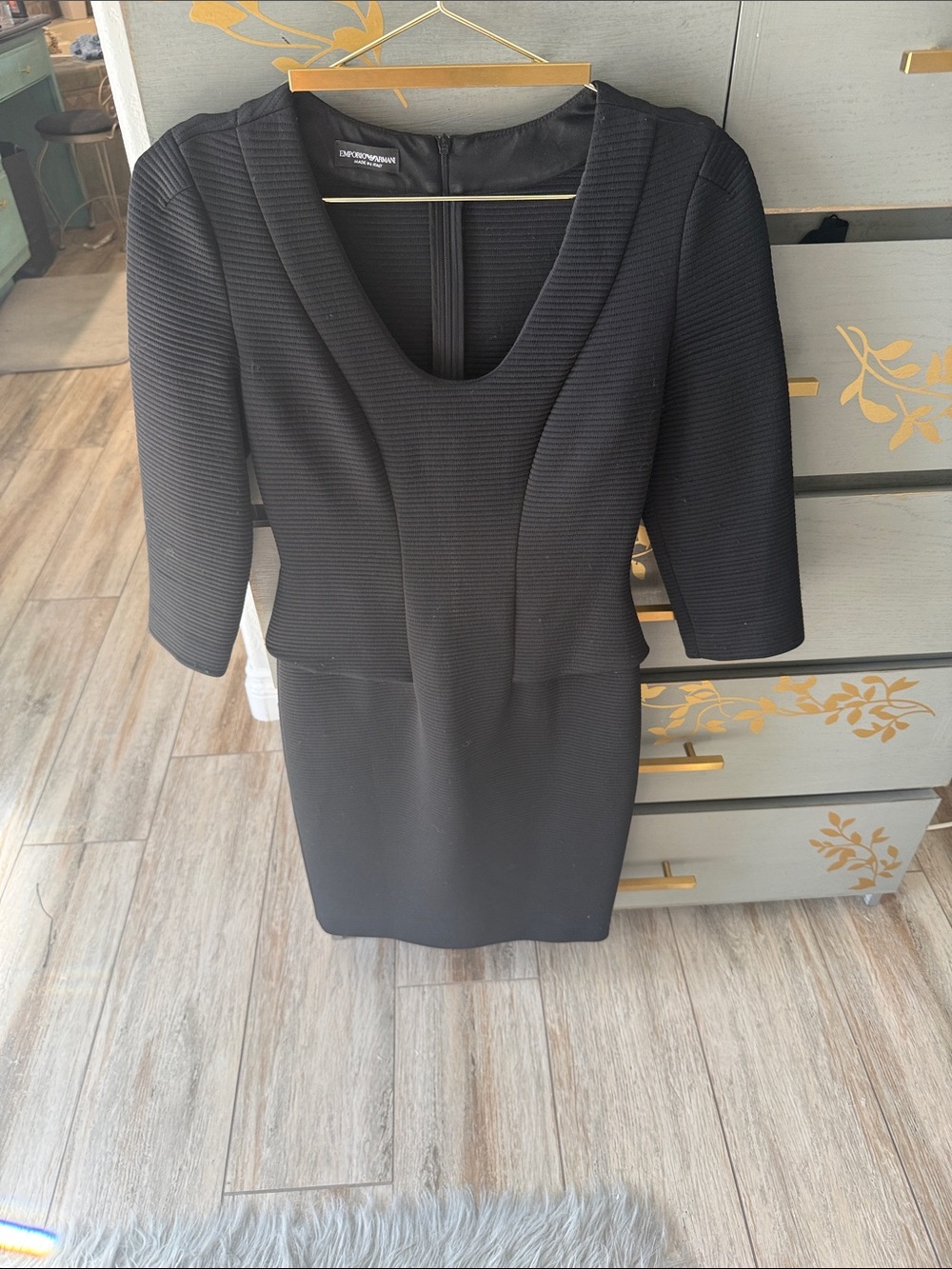 Emporio Armani Black Textured Scoop-Neck Midi Dress